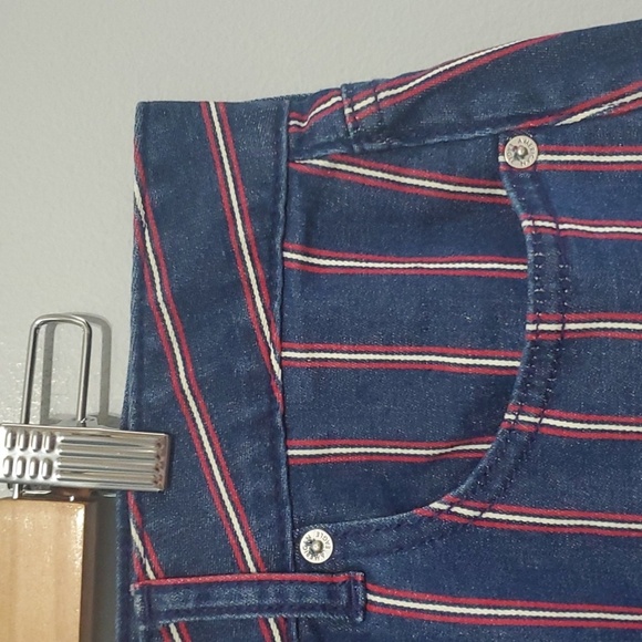 American Eagle Blue Denim Mini Skirt Sz 12 Nwt Red White Vertical Stripes USA - Picture 9 of 16